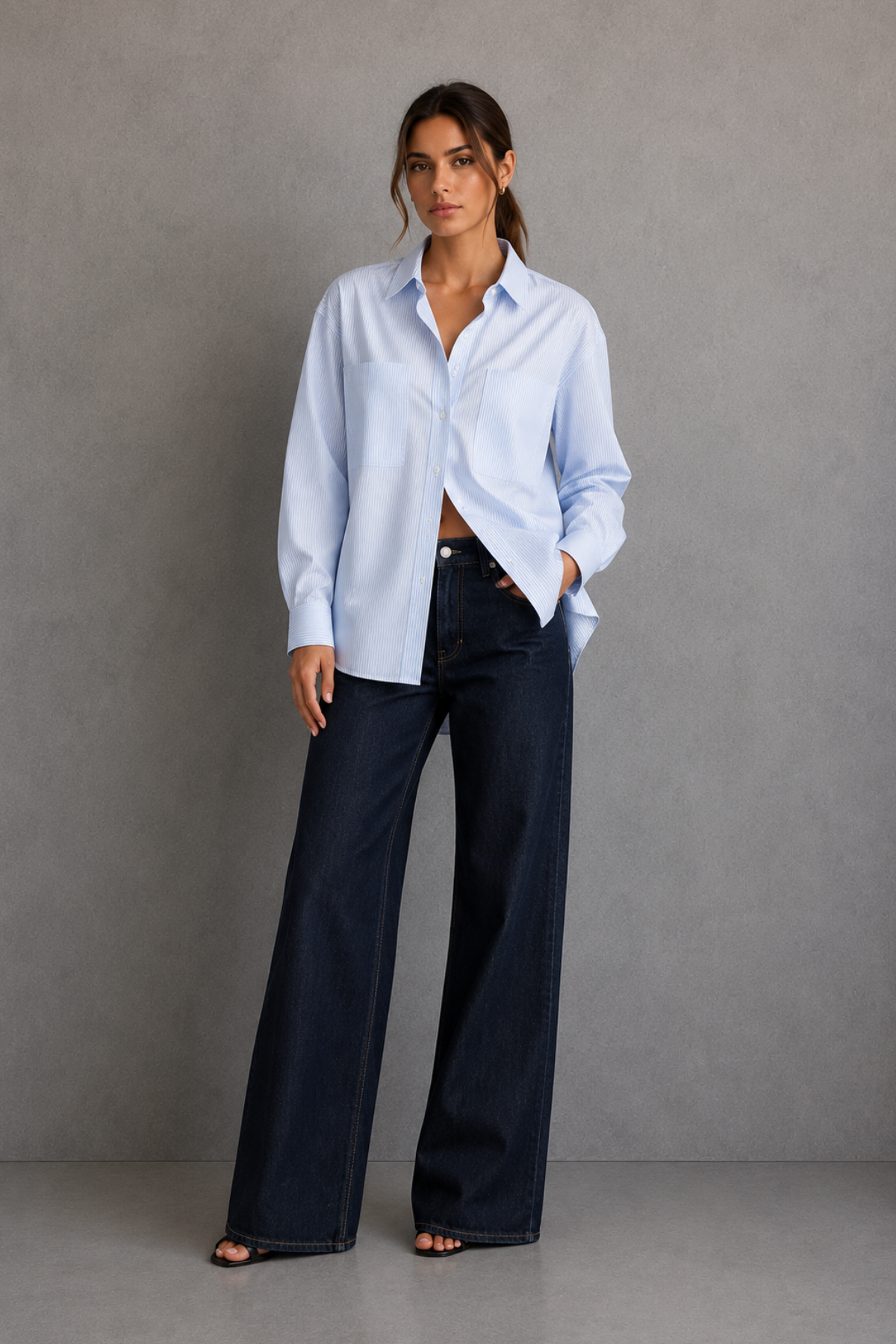 Blusa Uniqlo de Algodón – Rayas Celestes y Blancas | Talla L