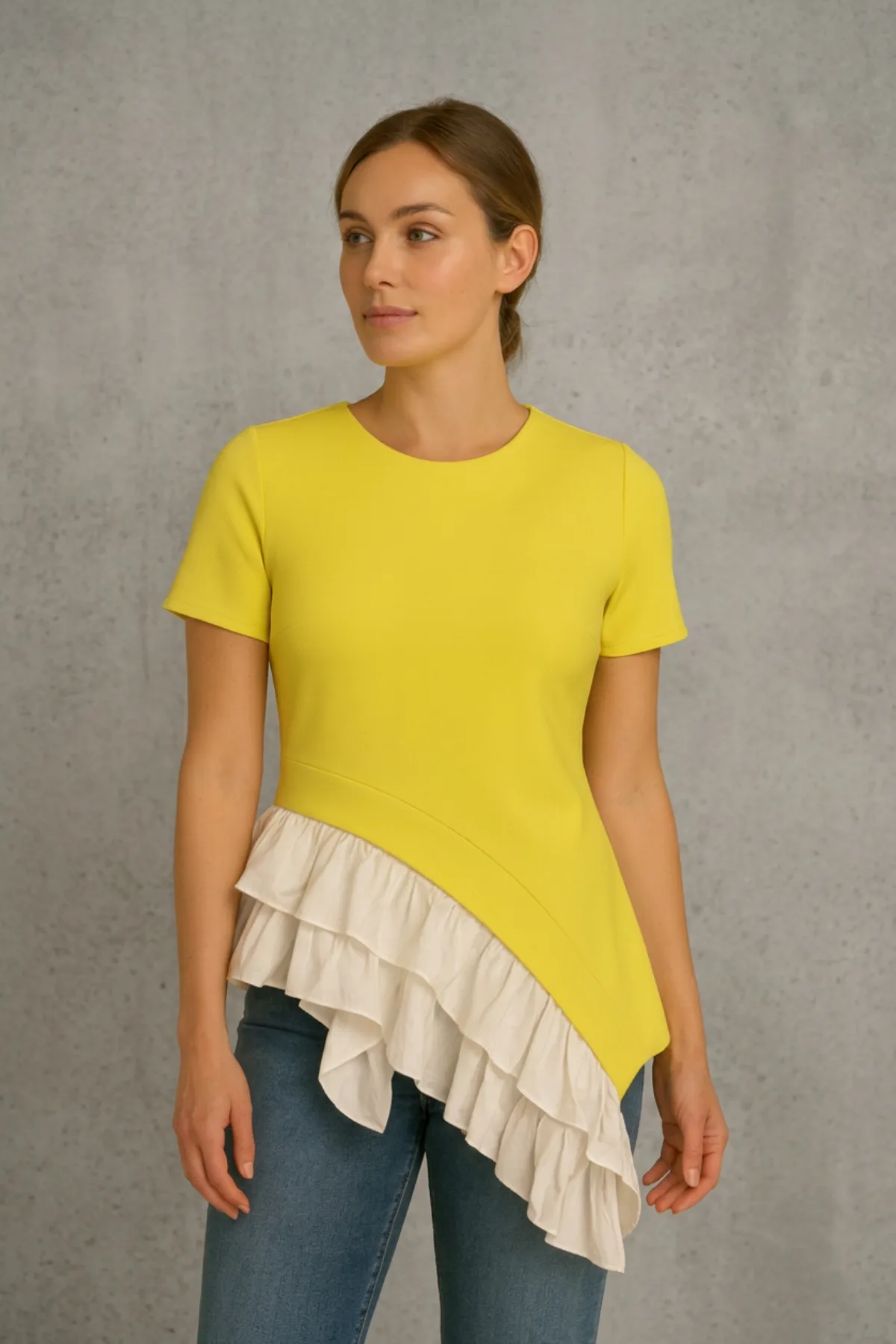 Blusa Gracia ruffle asimetrico -amarilla | Talla M
