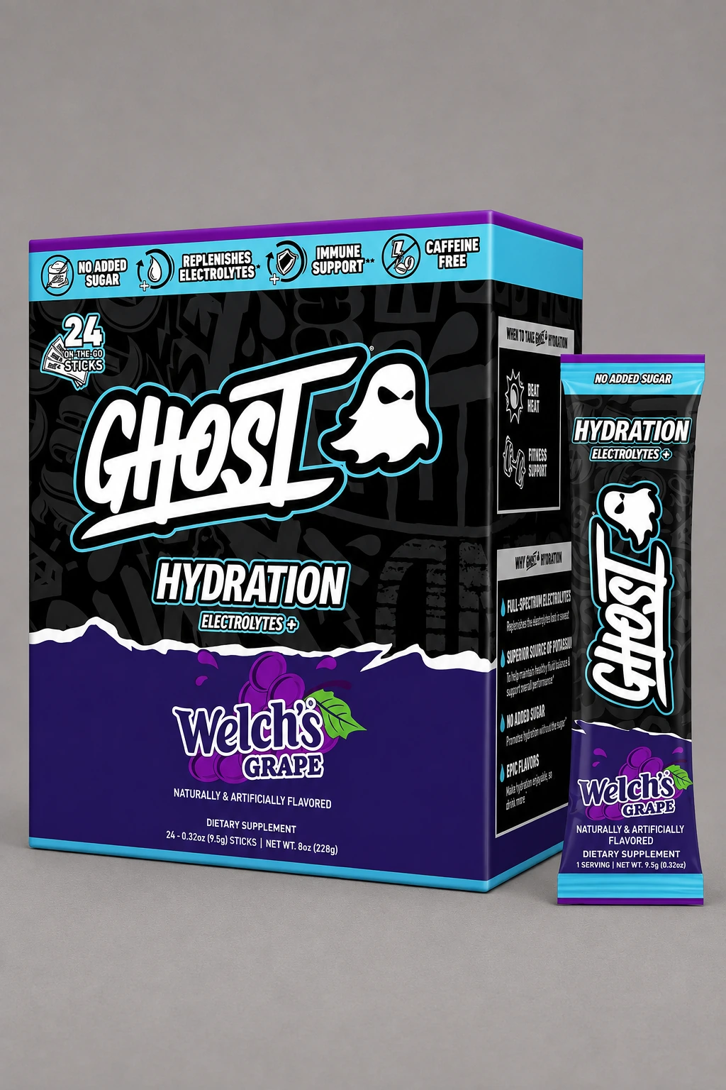 GHOST Welch's Grape - Hidratación, Polvo de electrolitos, Pack x 24 sticks