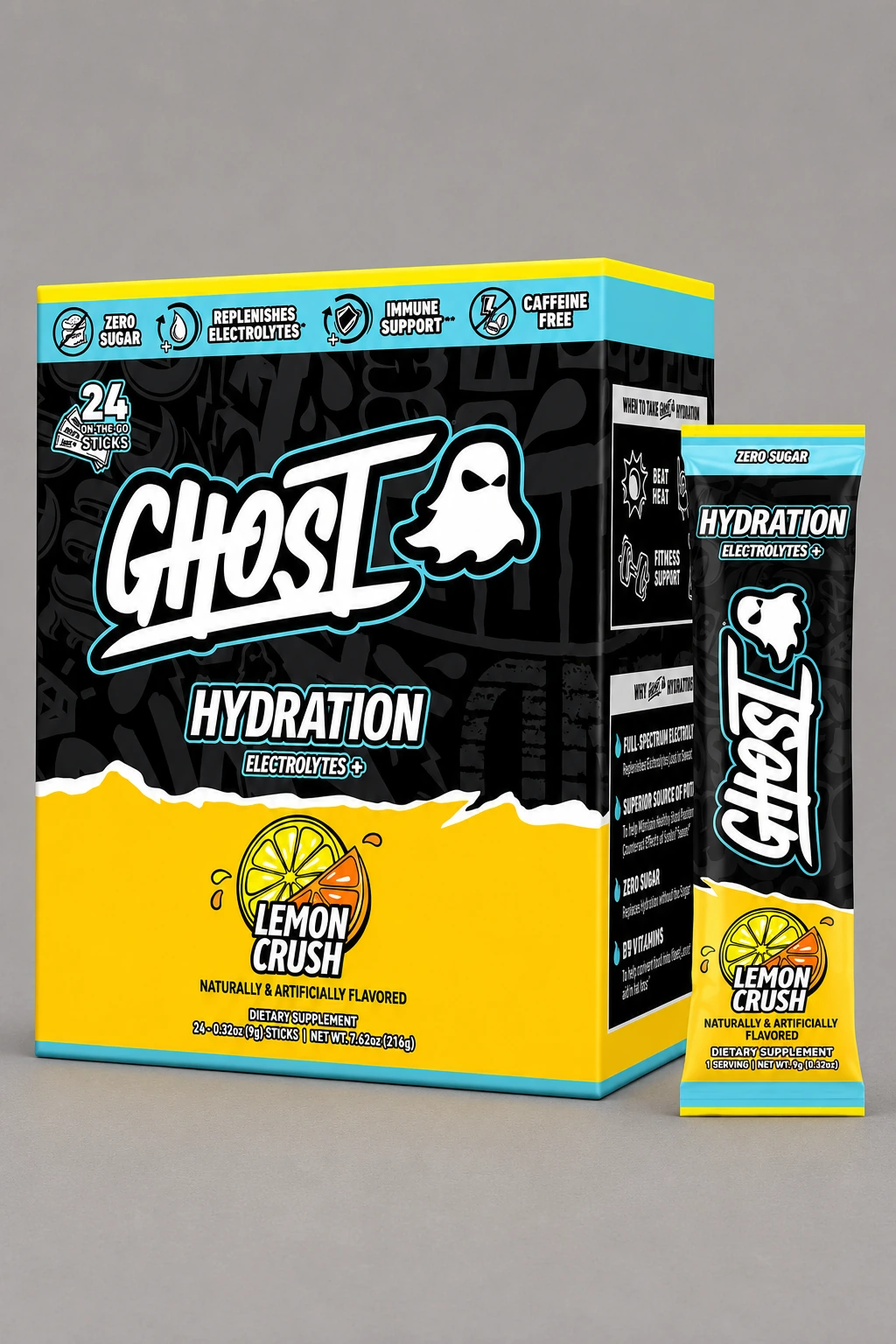 GHOST Hydration Sticks, Pack x 24 , Lemon Crush